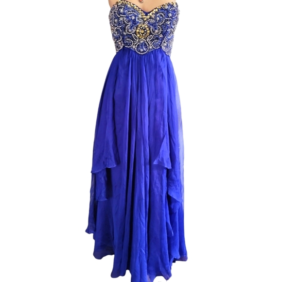 Sherri Hill Blue Crystal Strapless Rhinestone Beaded Prom Pageant Gown Size 2 - Picture 1 of 7